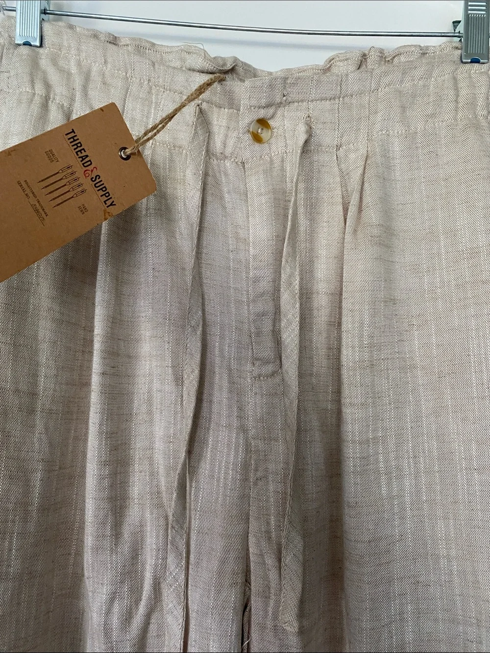 NWT Soft Linen Rayon Blend Flowy Drawstring High Waist Wide Straight Leg  M